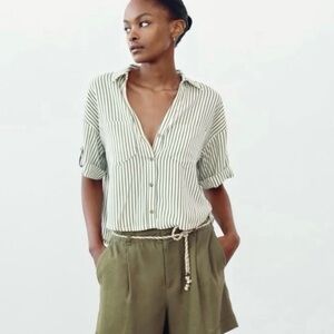 Zara Green Striped Shirt XS